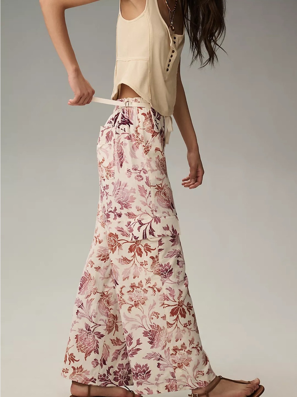 Pilcro Anthropologie Linen Blend Floral Wide Leg Resort Vacay Pants Medium Flare - Picture 2 of 13